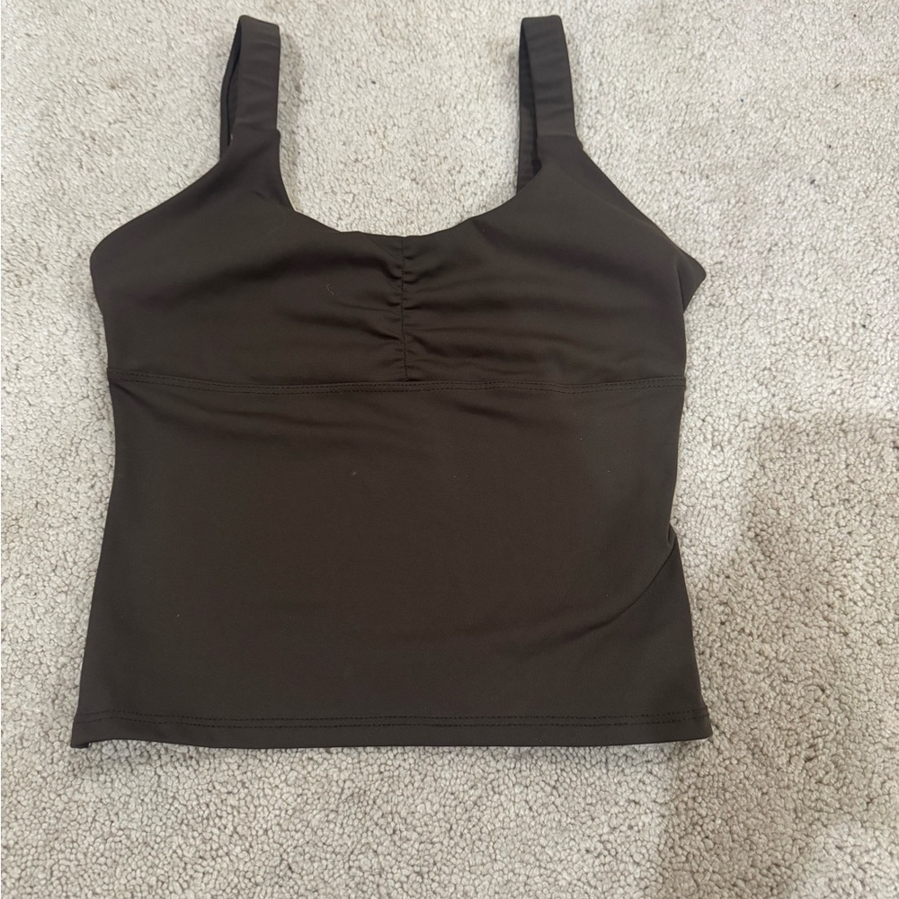 Brown Tank with matching black with brown trim leggings from Five Dancewear
